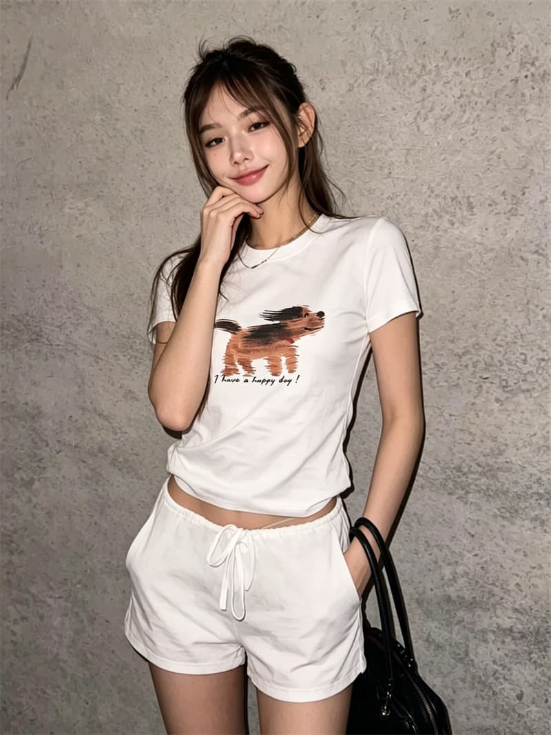 순면 40 220 그램 92 면 8 암모니아 Lun 긍정적 인 어깨 반팔 티셔츠 상세 이미지 4
