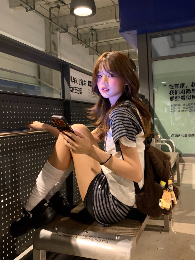 220 그램 92 면 8 암모니아 Lun 컬러 짜임 스트라이프 원본 것 패치워크 색상 반팔 티셔츠 상세 이미지 4