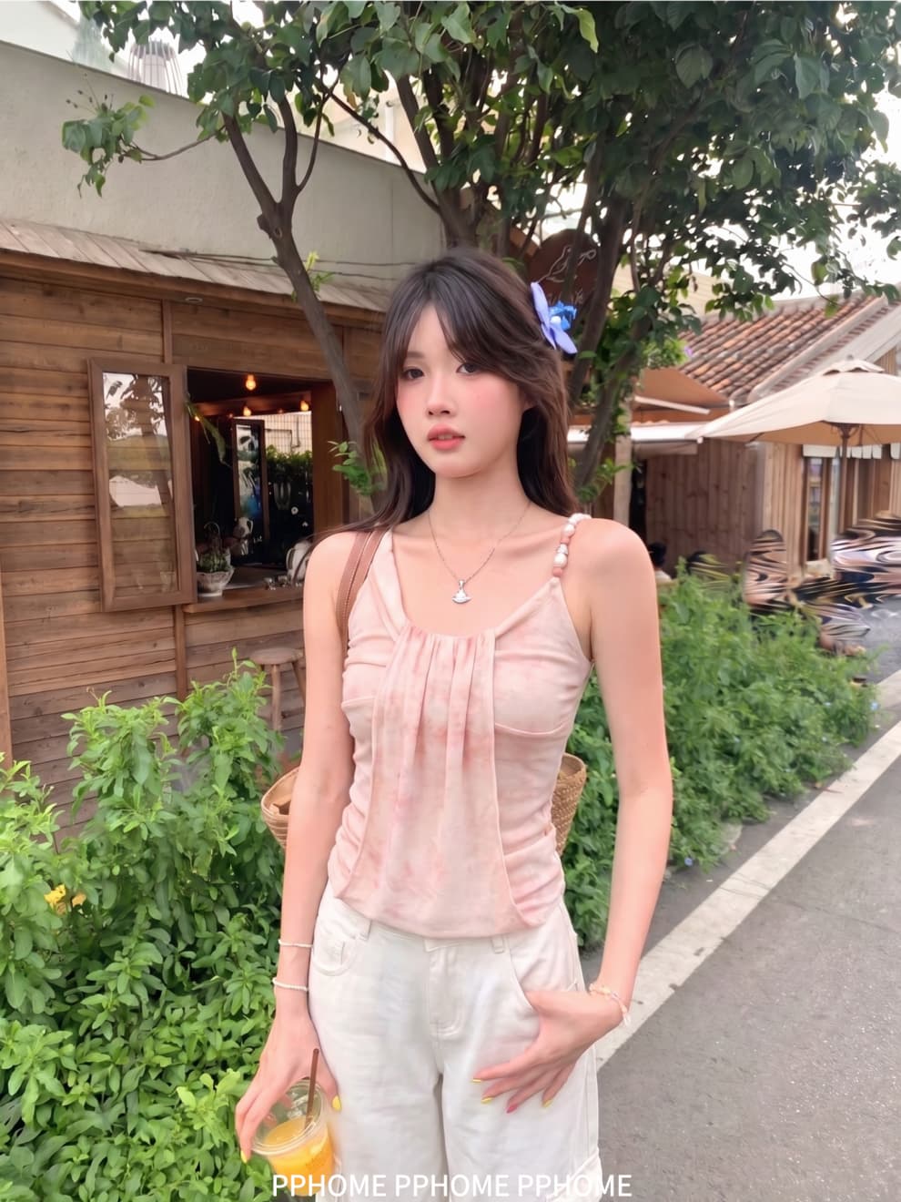 디자인 센스 헤일로 염색 망사 비즈 주름 허리 수축 슬립 맨위 여성 여름 민소매 조끼 상세 이미지 3