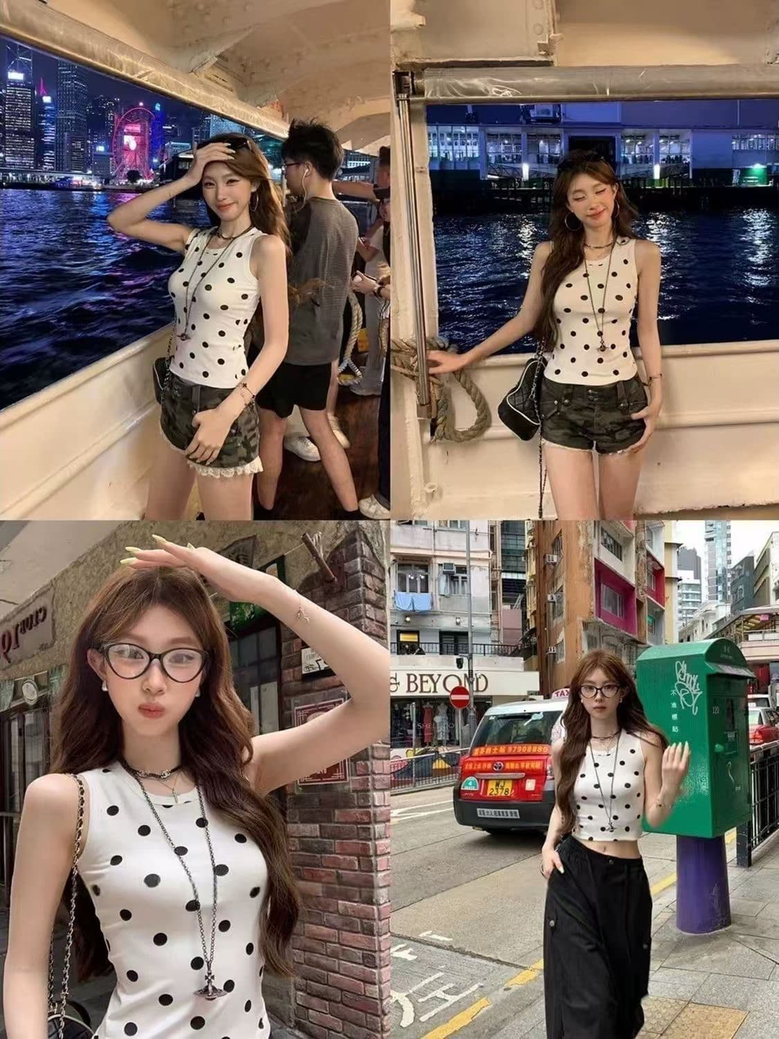 260 그램 사람들 면 모달 도트 무늬 프린트 민소매 캐미솔 몸매 가꾸기 맨위 상세 이미지 5
