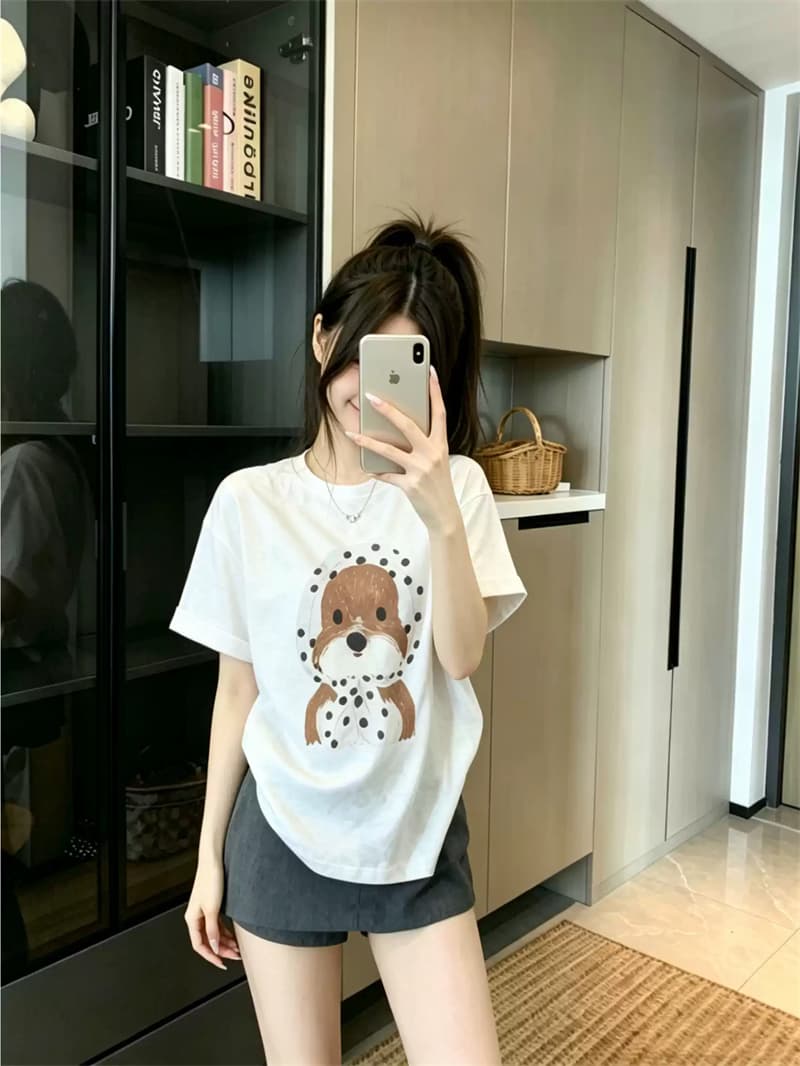 여름 새로운 아메리칸 루즈핏 다용도 프린트 반팔 티셔츠 여성 이미지 2