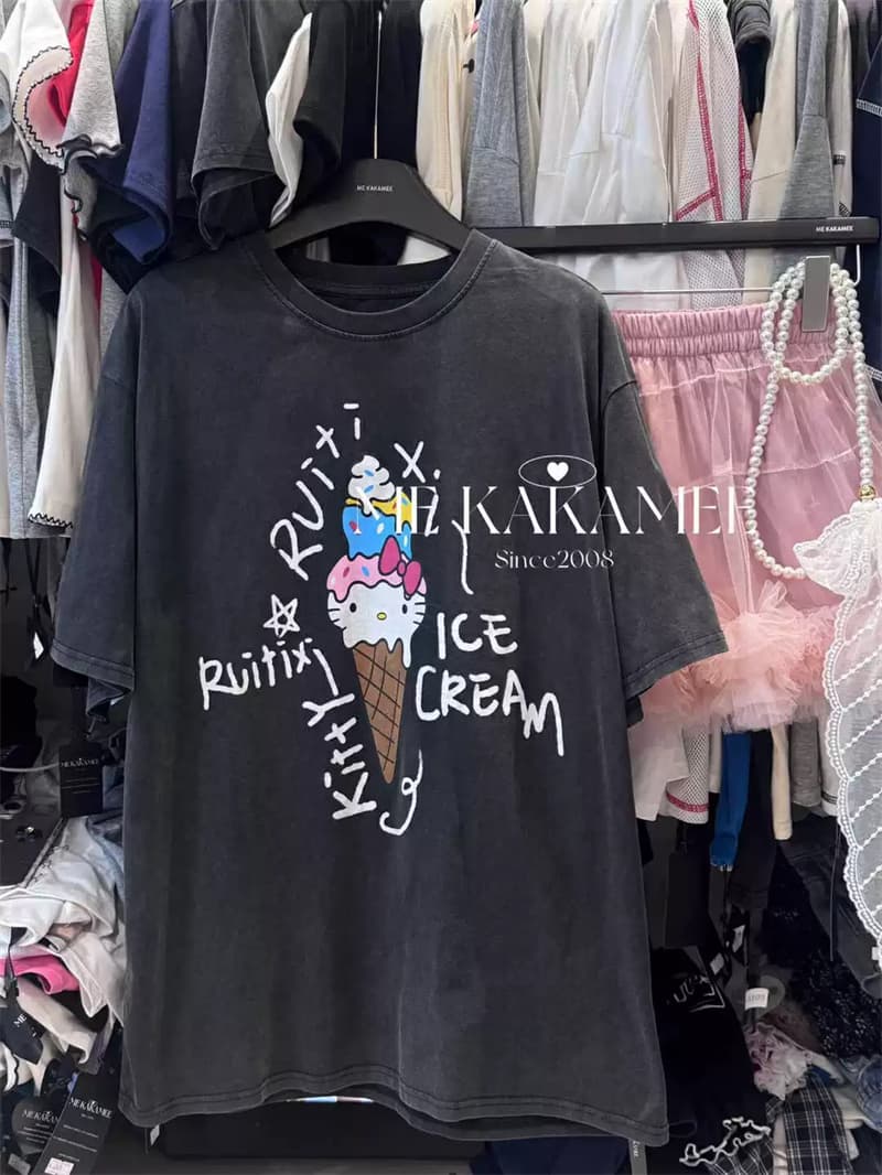 여름 새로운 아메리칸 루즈핏 다용도 프린트 반팔 티셔츠 여성 상세 이미지 2