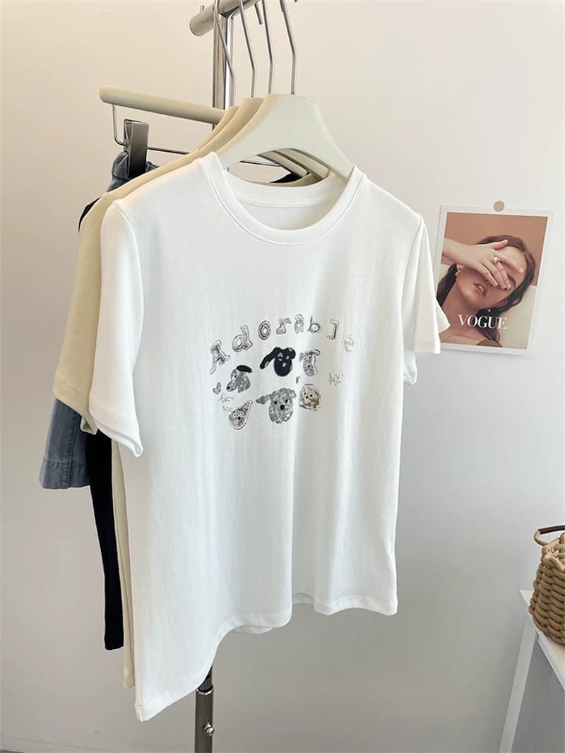 여름 새로운 아메리칸 루즈핏 다용도 프린트 반팔 티셔츠 여성 상세 이미지 4