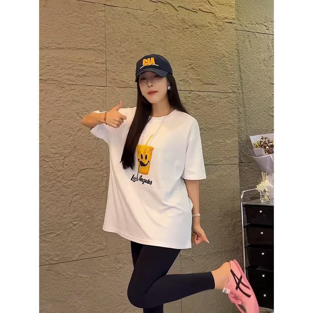 여름 새로운 아메리칸 루즈핏 다용도 프린트 반팔 티셔츠 여성 이미지 3