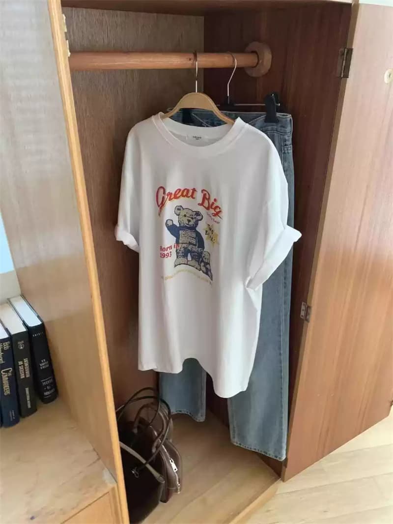 여름 새로운 아메리칸 루즈핏 다용도 프린트 반팔 티셔츠 여성 이미지 2