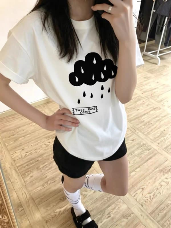 230 크 순면 빗질하다 닫기 여름 새로운 프린트 반팔 티셔츠 이미지 2