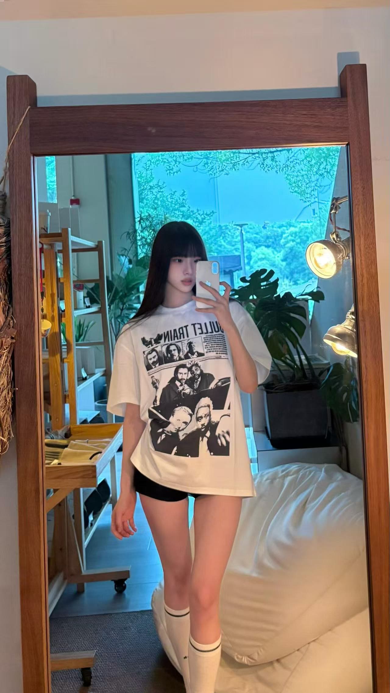 230 크 순면 빗질하다 닫기 여름 새로운 프린트 루즈핏 반팔 티셔츠 상세 이미지 1