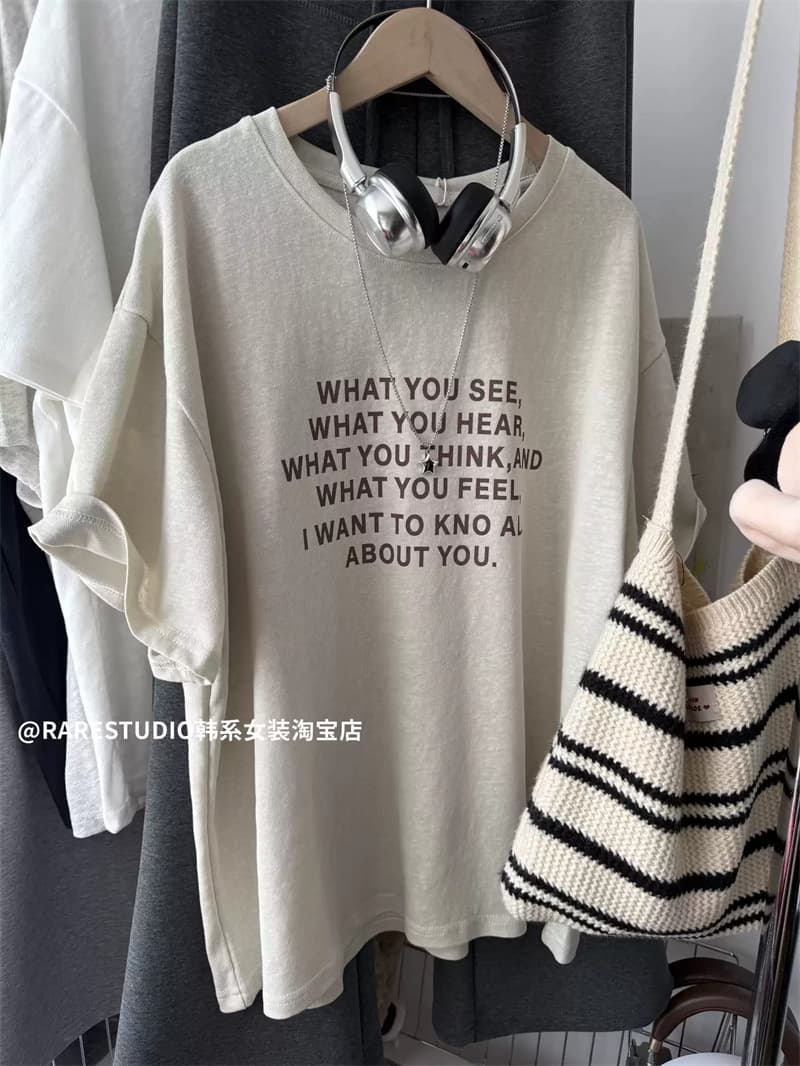여름 새로운 아메리칸 루즈핏 다용도 프린트 반팔 티셔츠 여성 이미지 2