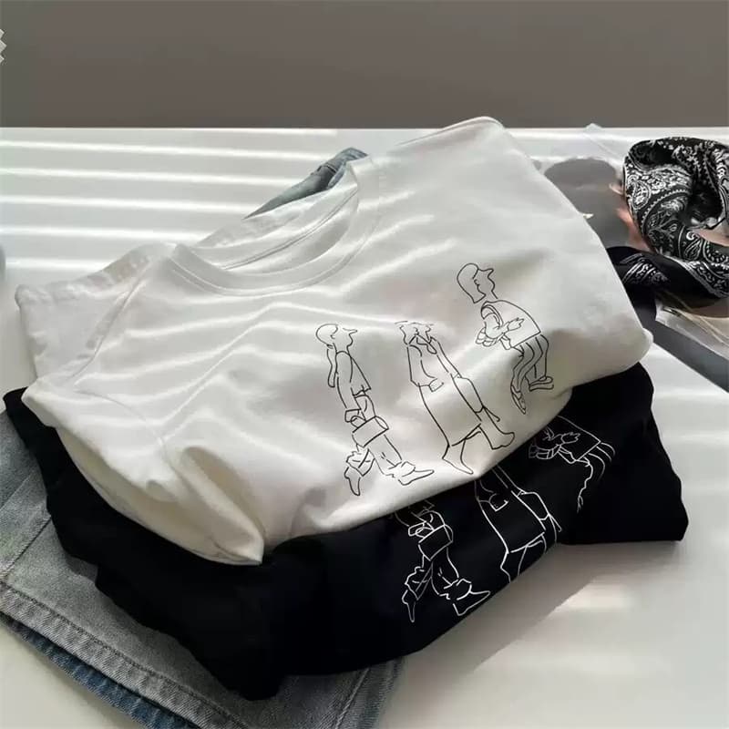 여름 새로운 아메리칸 루즈핏 다용도 프린트 반팔 티셔츠 여성 이미지 3