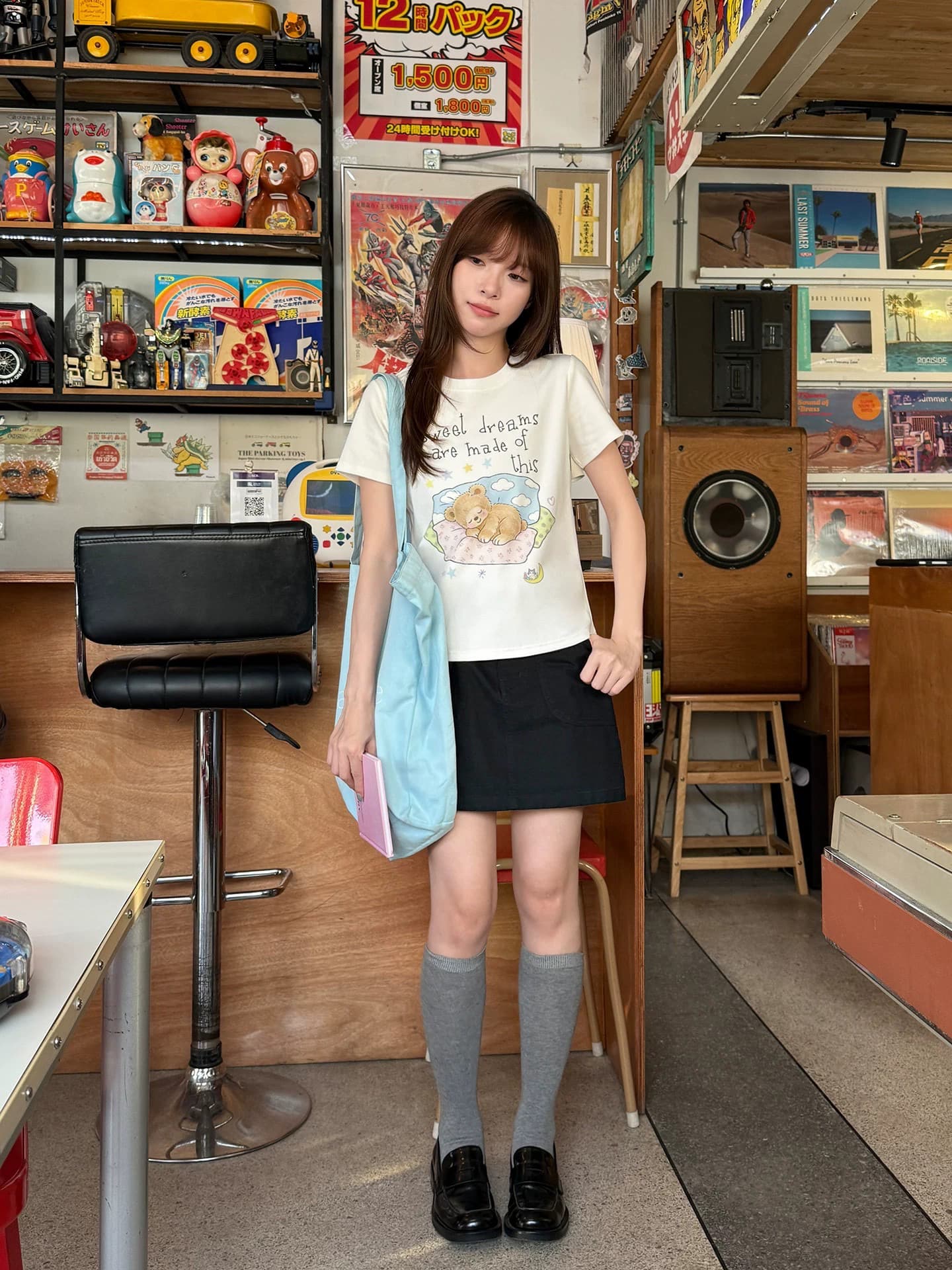 한 부서 순면 긍정적 인 어깨 베개 작은 곰 프린트 반팔 티셔츠 이미지 2