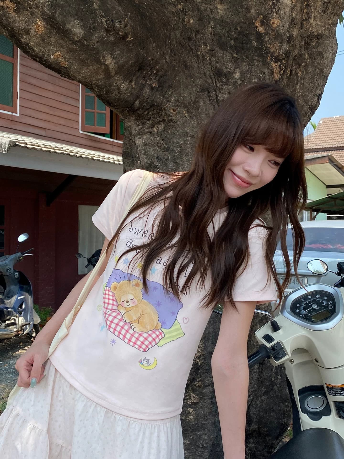 한 부서 순면 긍정적 인 어깨 베개 작은 곰 프린트 반팔 티셔츠 이미지 3