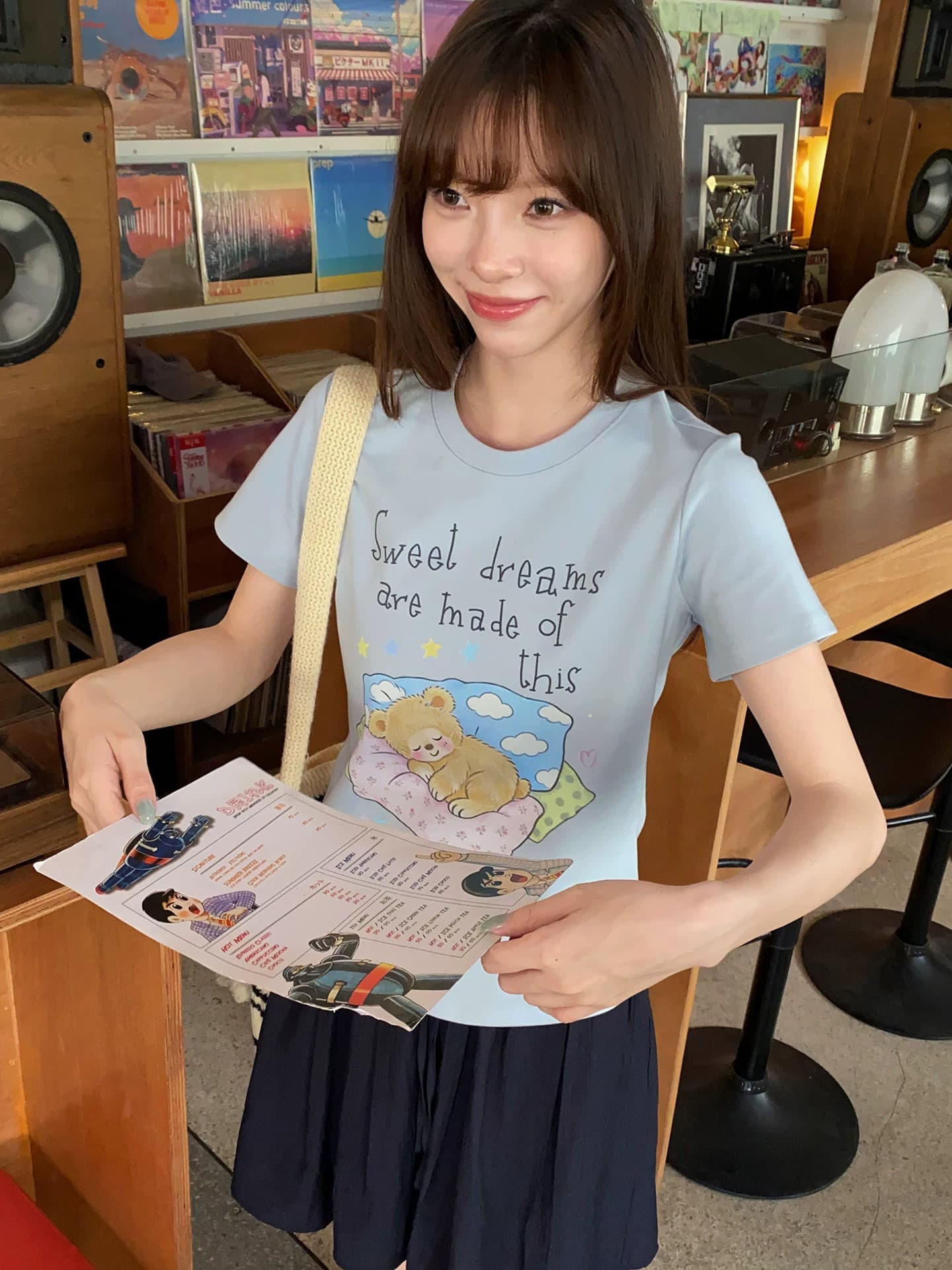 한 부서 순면 긍정적 인 어깨 베개 작은 곰 프린트 반팔 티셔츠 상세 이미지 5