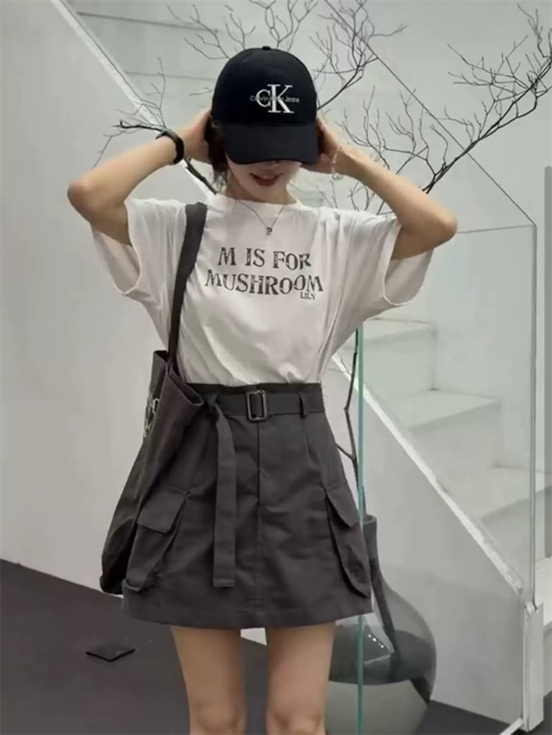 여름 새로운 아메리칸 루즈핏 다용도 프린트 반팔 티셔츠 여성