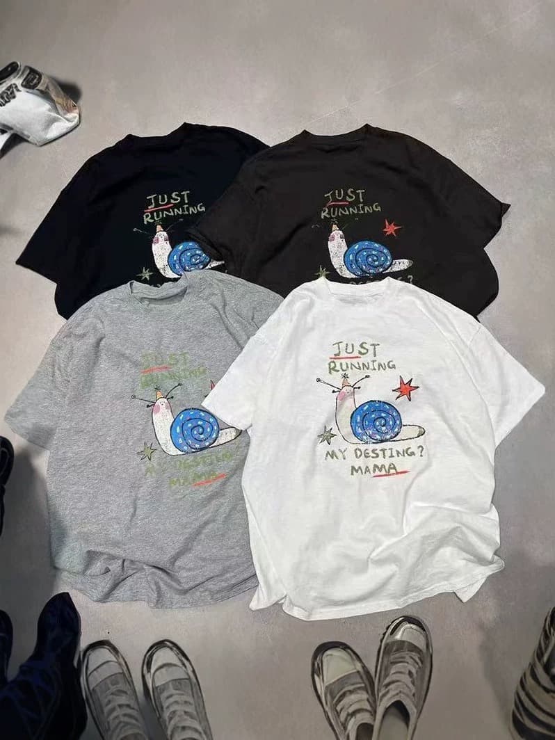 열세 개 여성 의류 2026 봄 새로운 다용도 풀오버 라운드 넥 대 에디션 달팽이 프린트 반팔 티셔츠 맨위 여성 상세 이미지 5