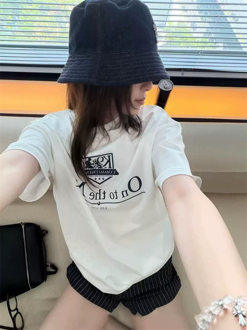 순면 여름 드레스 루즈핏 프린트 반팔 티셔츠 여성 한 이미지 2
