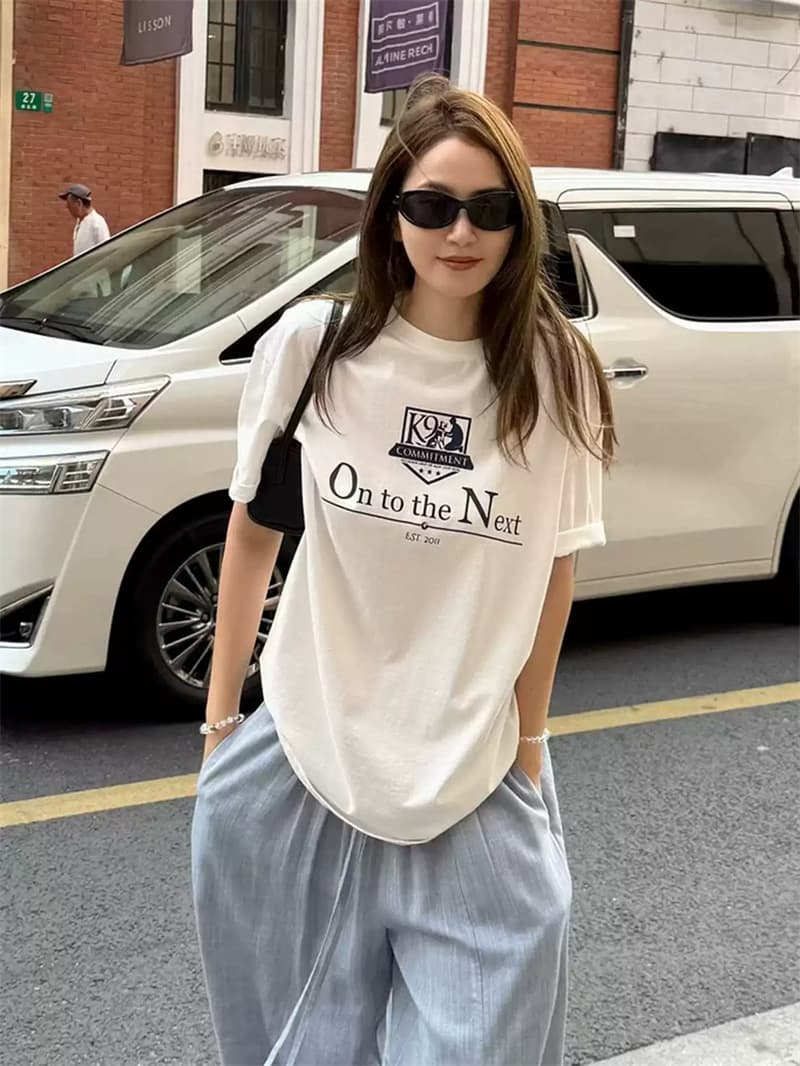 순면 여름 드레스 루즈핏 프린트 반팔 티셔츠 여성 한 이미지 3