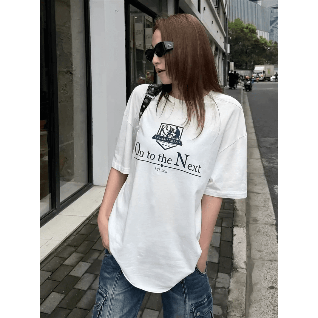 순면 여름 드레스 루즈핏 프린트 반팔 티셔츠 여성 한 이미지 5