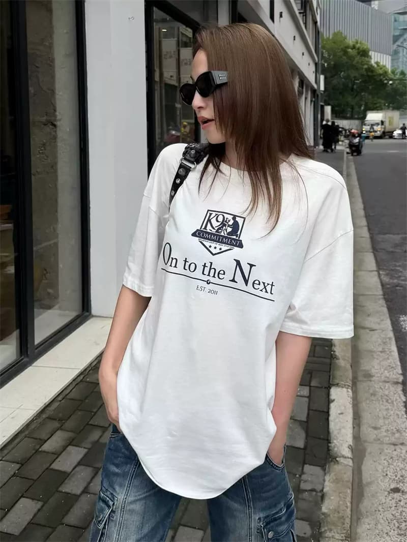 순면 여름 드레스 루즈핏 프린트 반팔 티셔츠 여성 한 상세 이미지 5