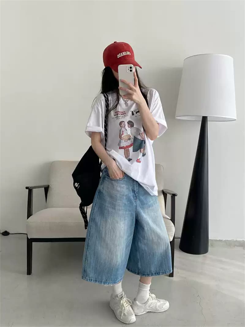 순면 여름 드레스 루즈핏 프린트 반팔 티셔츠 여성 한 이미지 2