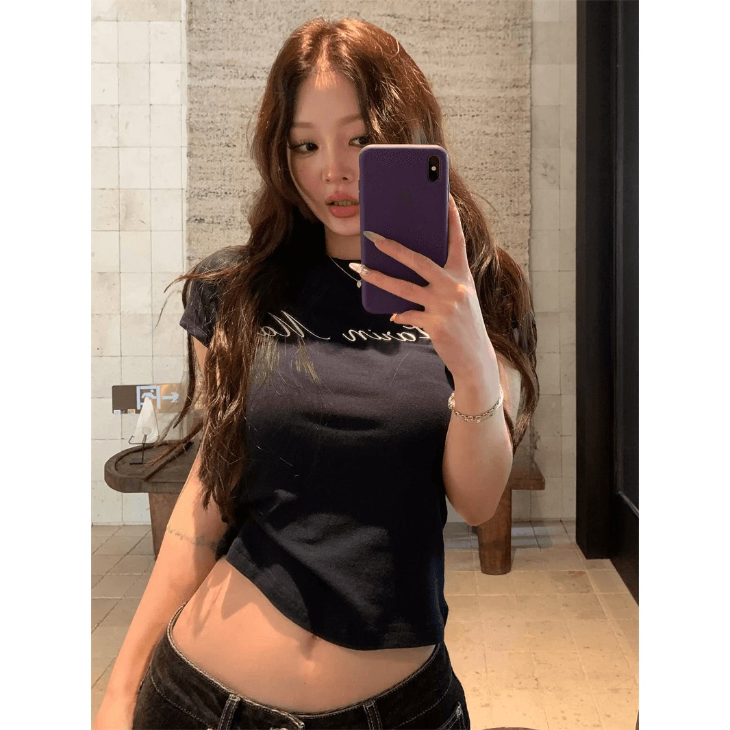 순면 40 220 그램 92 면 8 암모니아 Lun 긍정적 인 어깨 프린트 반팔 t 이미지 5