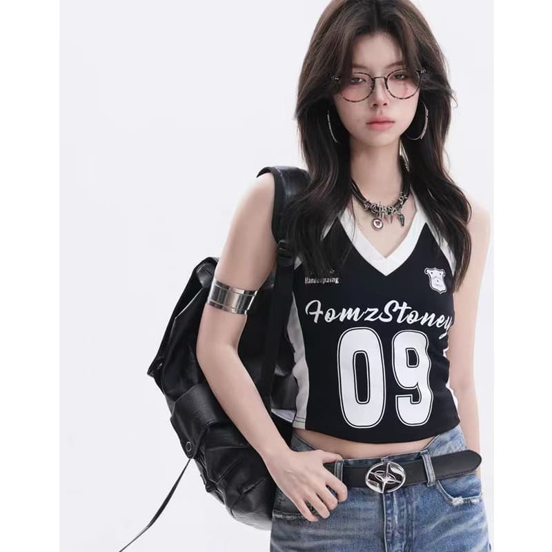 원본 품질 40 1 1 92 면 8 암모니아 Lun 핫걸 운동 행침 목 슬립 숫자 프린트 몸매 가꾸기 조끼 상세 이미지 3