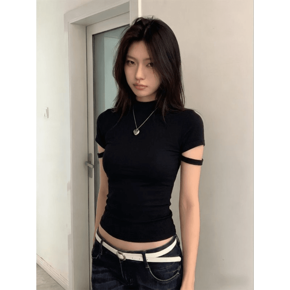 사람들 면 모달 1 1 와 사고 방식 260 그램 순수한 욕망 프랑스식 검정색 반하이넥 반팔 t 이미지 5
