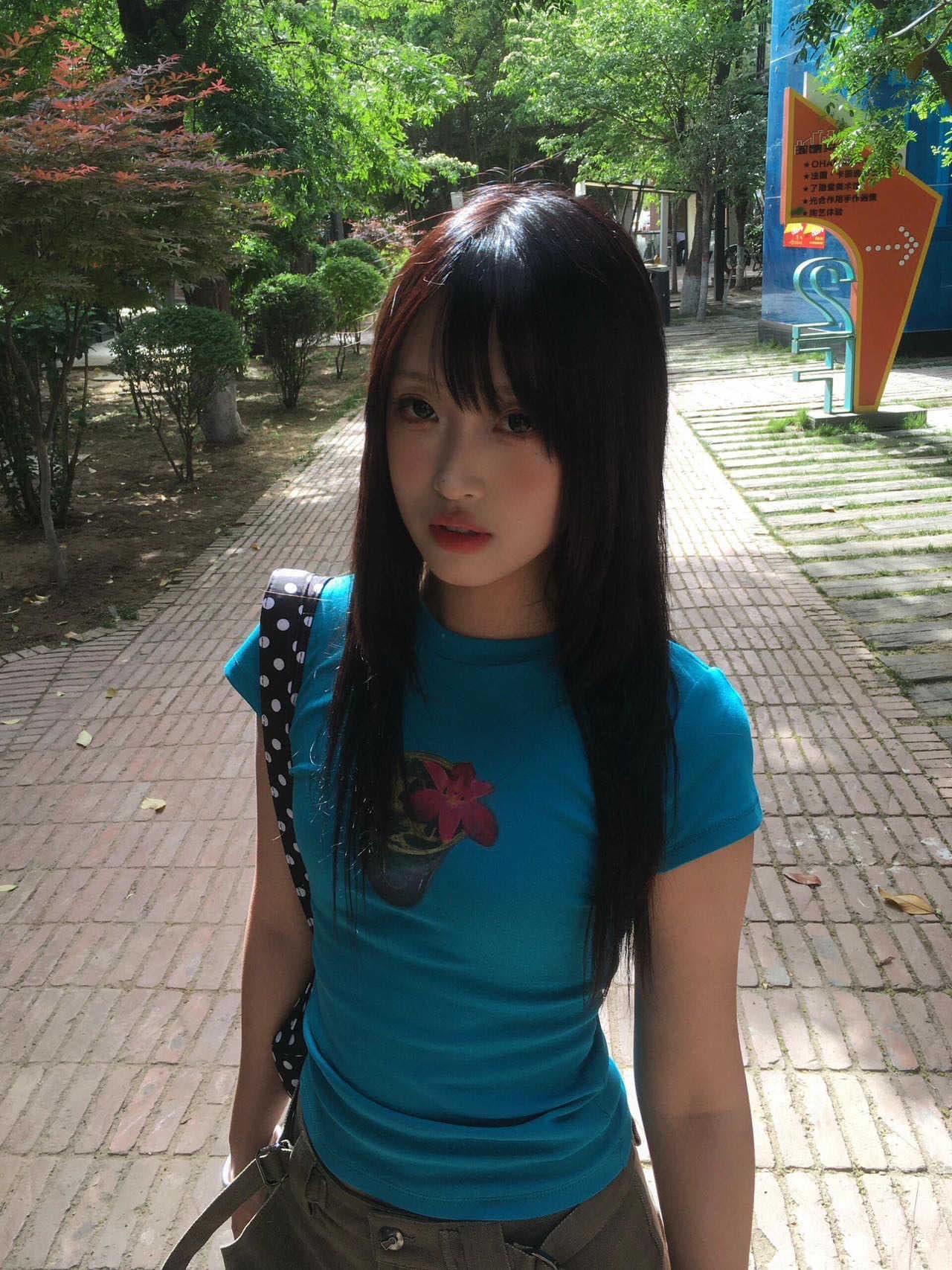 아메리칸 레트로 순면 긍정적 인 어깨 라운드 넥 프린트 반팔 티셔츠 상세 이미지 1