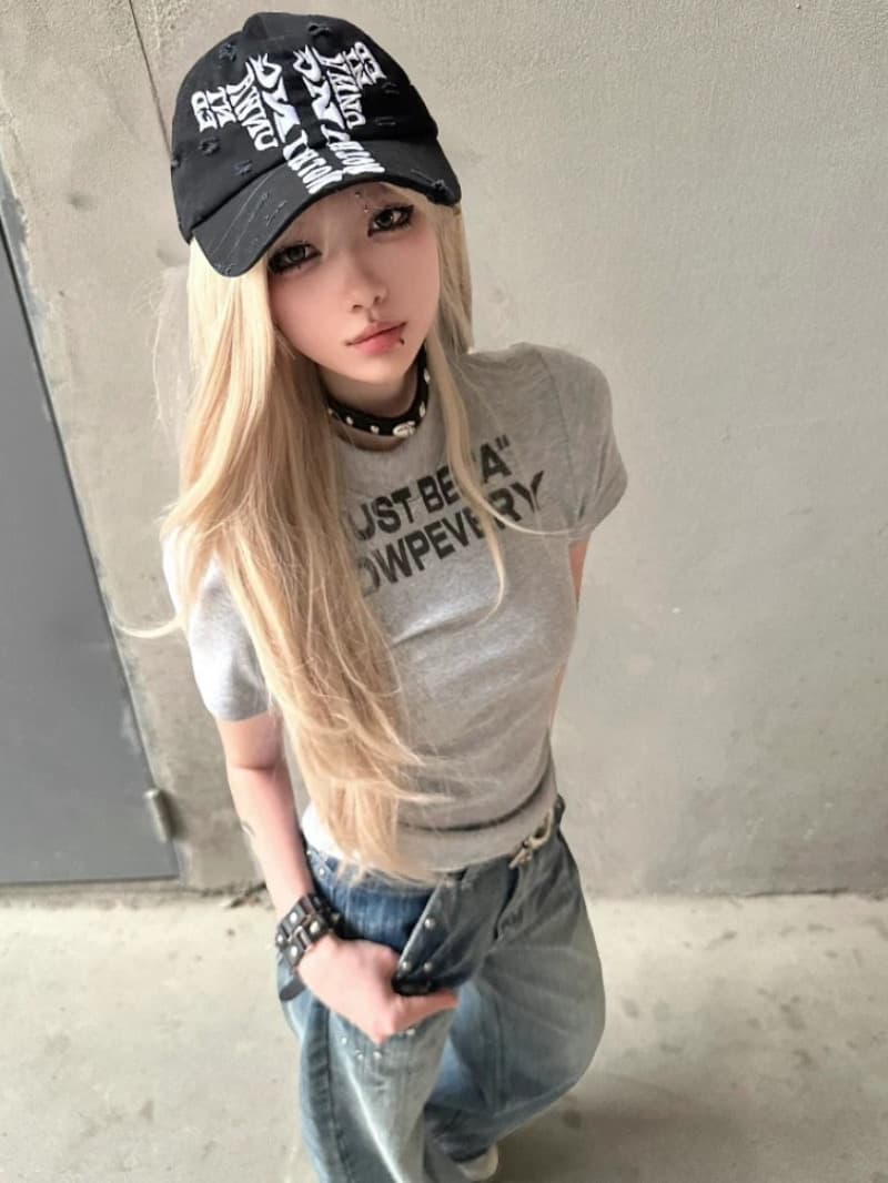 아메리칸 레트로 순면 긍정적 인 어깨 라운드 넥 프린트 반팔 티셔츠 상세 이미지 1