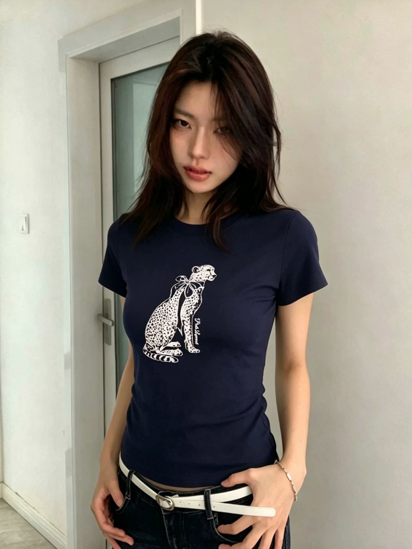 1 1 순면 일반 섹션 긍정적 인 어깨 일반 반팔 높은 탄력성 새로운 여름 몸매 가꾸기 슬림해 보이는 맨위 상세 이미지 4