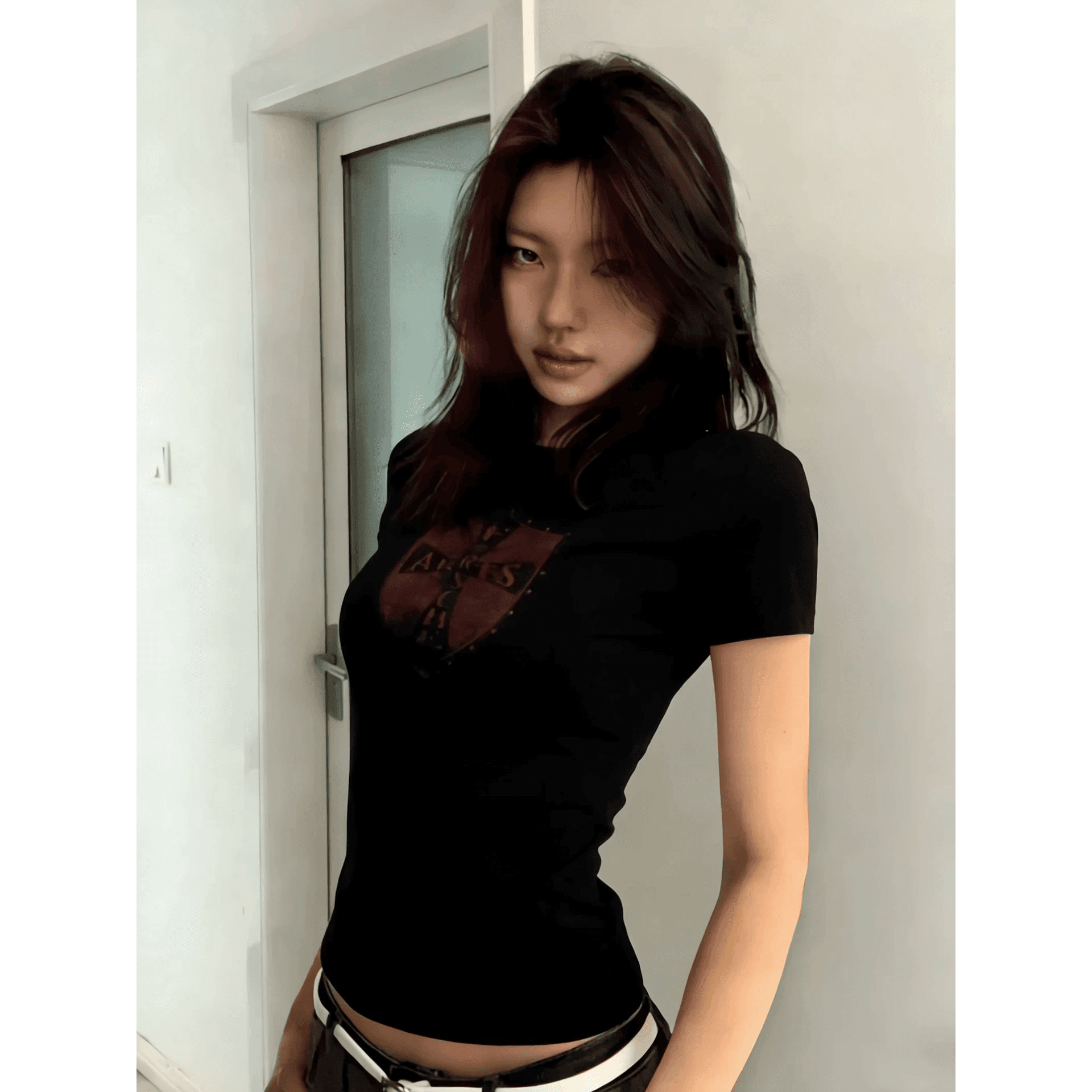 1 1 순면 일반 섹션 긍정적 인 어깨 일반 반팔 높은 탄력성 새로운 여름 몸매 가꾸기 슬림해 보이는 맨위 이미지 5