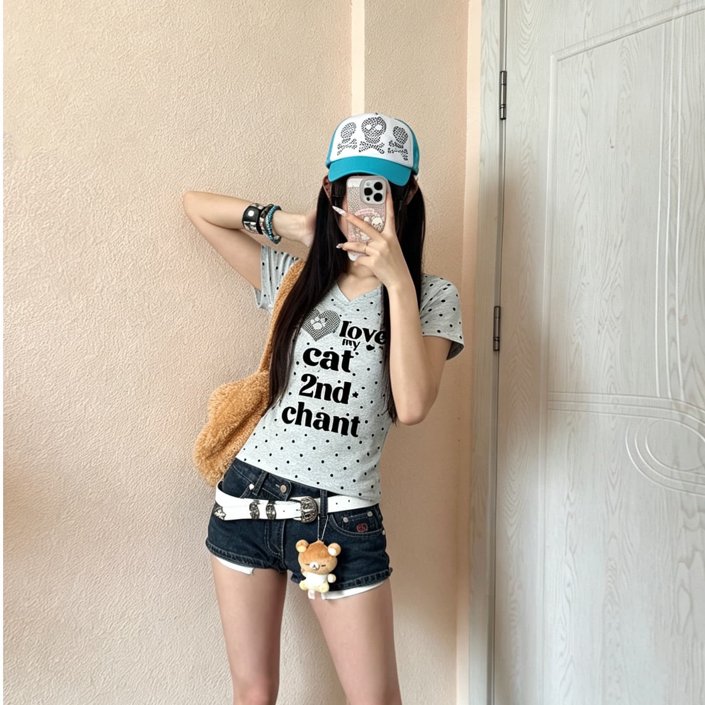220 그램 40 1 1 순면 여름 새로운 한 부서 V넥 도트 무늬 패션 긍정적 인 어깨 프린트 섹션 반팔 티셔츠 이미지 2