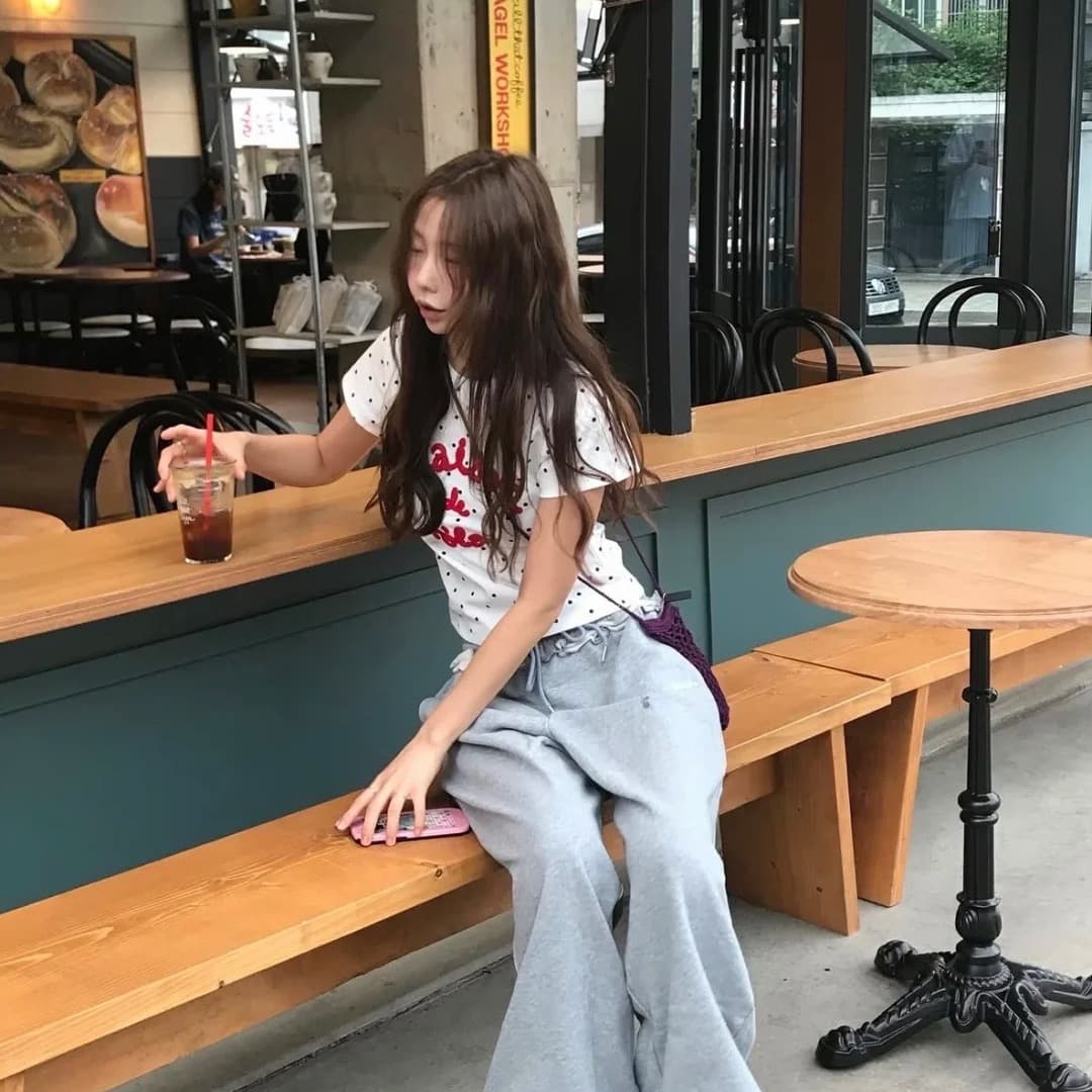 220 그램 40 1 1 순면 한 부서 새로운 패션 디자인 센스 라운드 넥 도트 무늬 프린트 반팔 상세 이미지 2