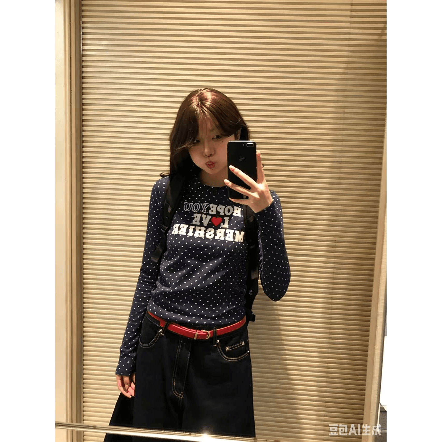 220 그램 40 빗질하다 92 면 이후 패키지 칼라 프린트 도트 무늬 긴팔 티셔츠 여성 몸매 가꾸기 맨위 이미지 5