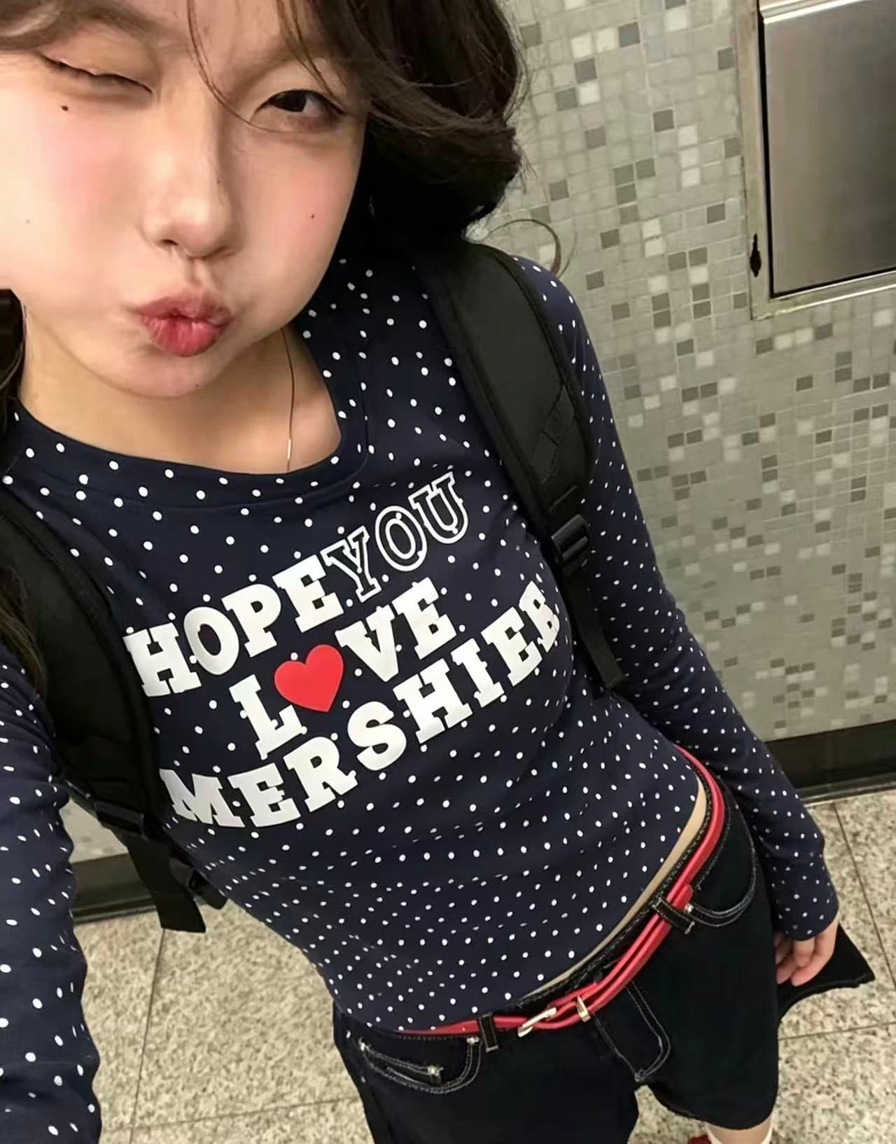 220 그램 40 빗질하다 92 면 이후 패키지 칼라 프린트 도트 무늬 긴팔 티셔츠 여성 몸매 가꾸기 맨위 상세 이미지 2