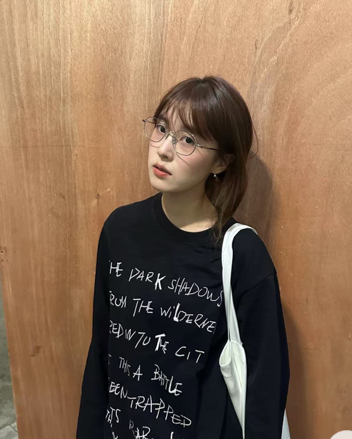 한 부서 순면 라운드 넥 가을 의상 긴팔 티셔츠 여성 루즈핏 맨위 상세 이미지 5