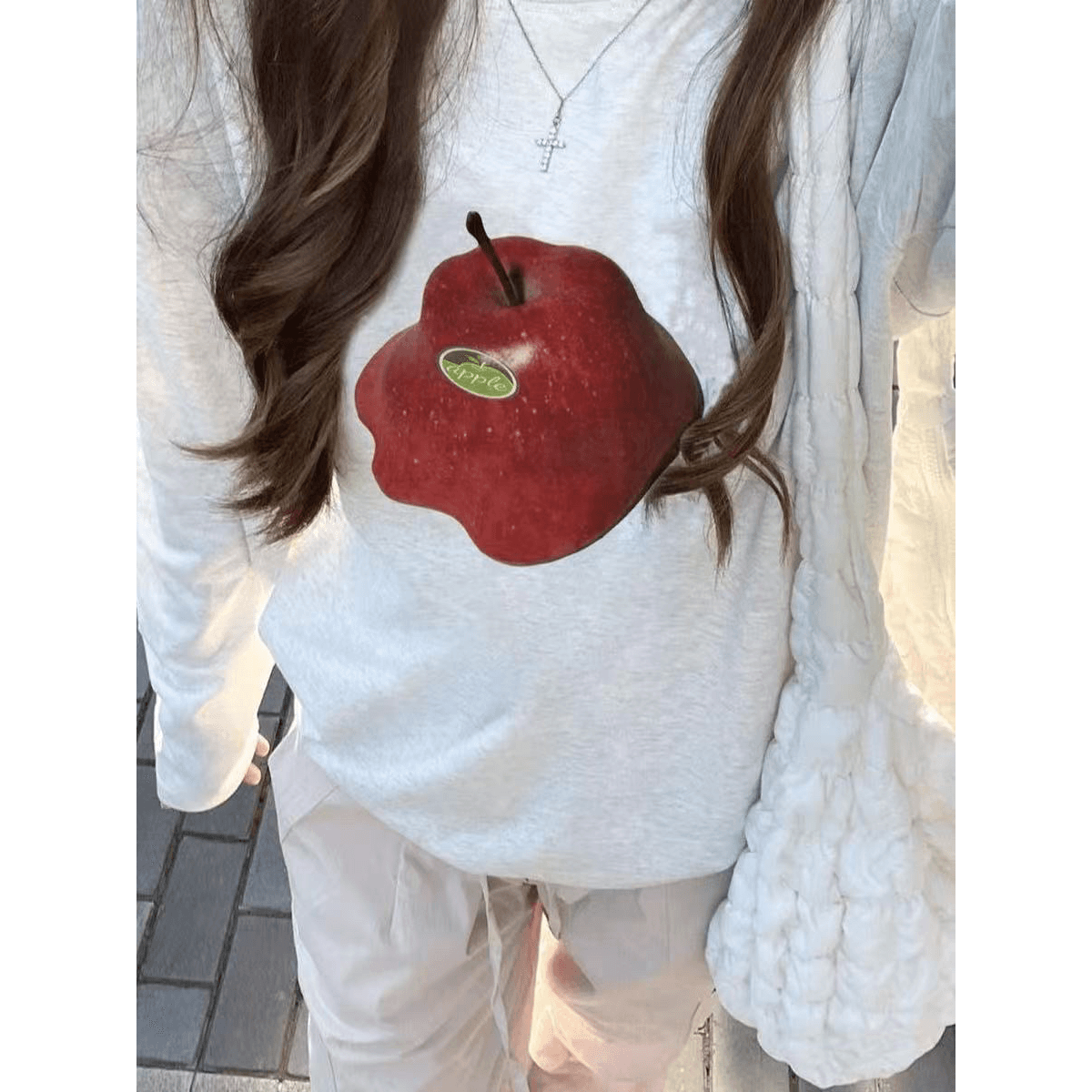 높은 품질 순면 200그램 21 빗질하다 정밀 프린트 가을 루즈핏 긴팔 티셔츠 여성 이미지 5