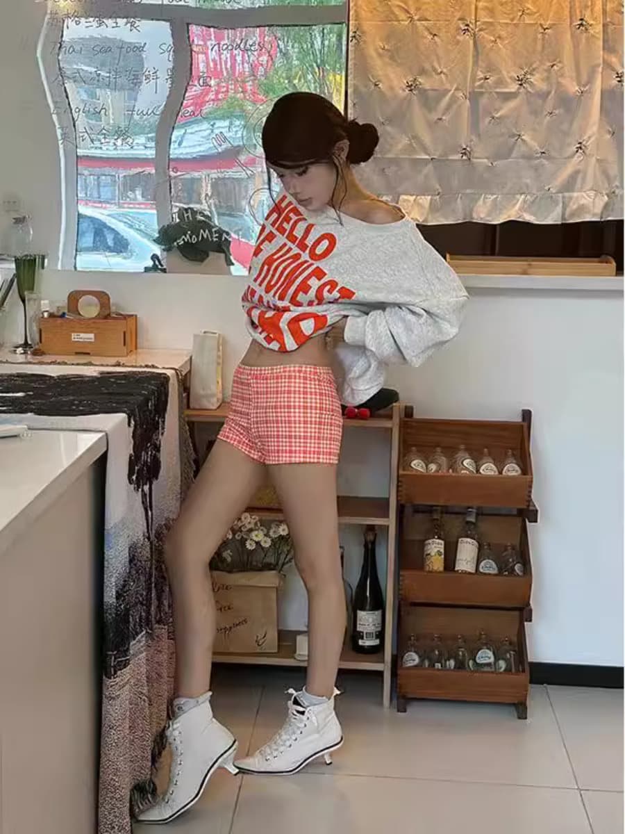 아메리칸 느긋한 chic 알파벳 프린트 비스듬한 어깨 후드티 여성 가을 새로운 느슨함 센스 루즈핏 캐주얼 맨위 이미지 3