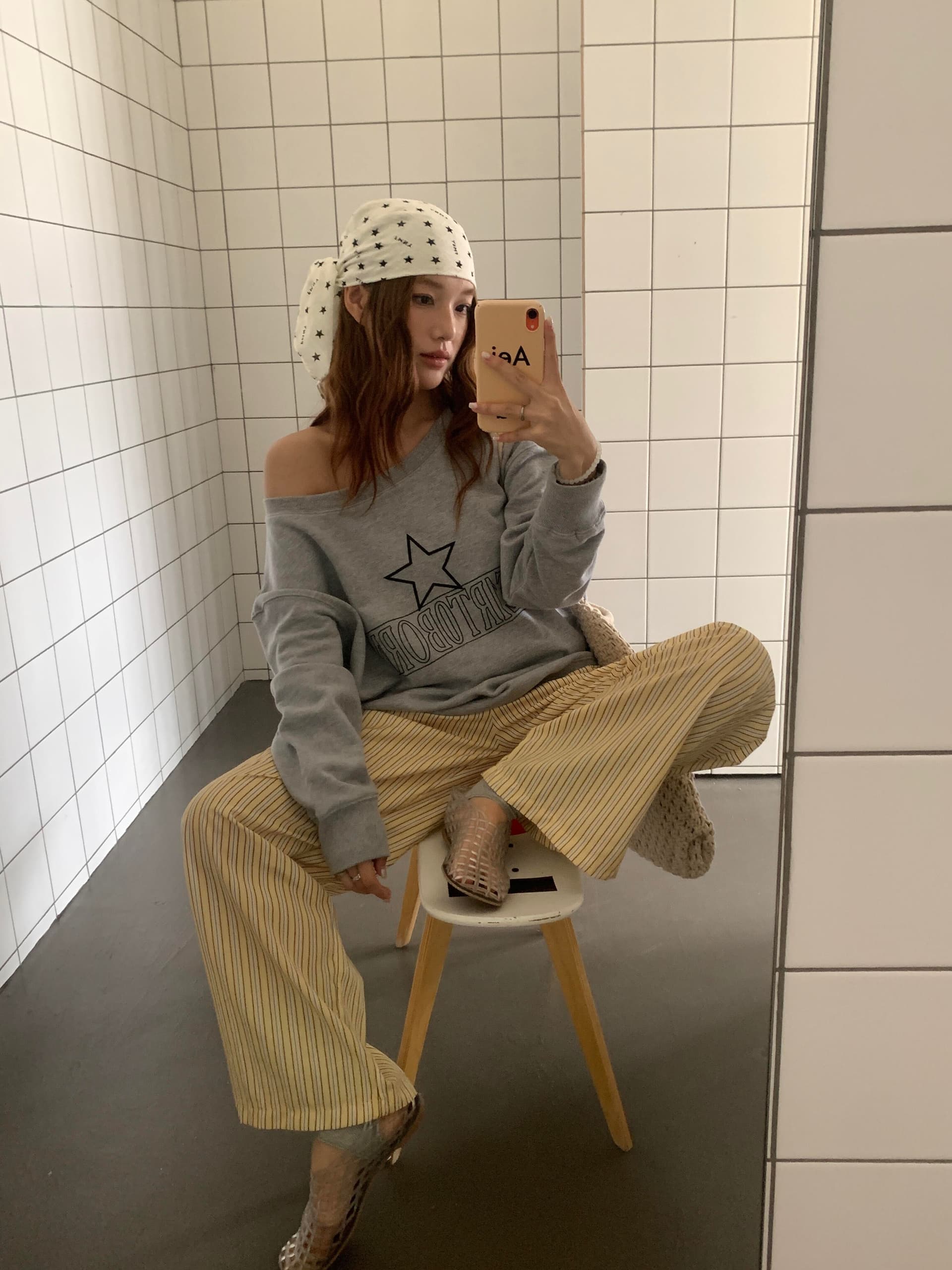 아메리칸 느긋한 chic 알파벳 프린트 비스듬한 어깨 후드티 여성 가을 새로운 느슨함 센스 루즈핏 캐주얼 맨위 이미지 3