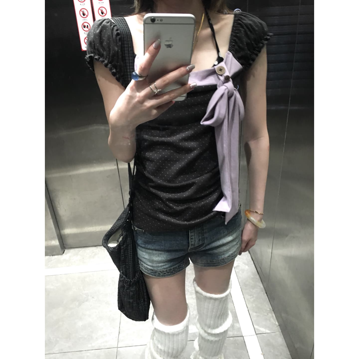 210 그램 40 좋은 면 반팔 티셔츠 몸매 가꾸기 허리 수축 측면 나비 넥타이 이미지 5
