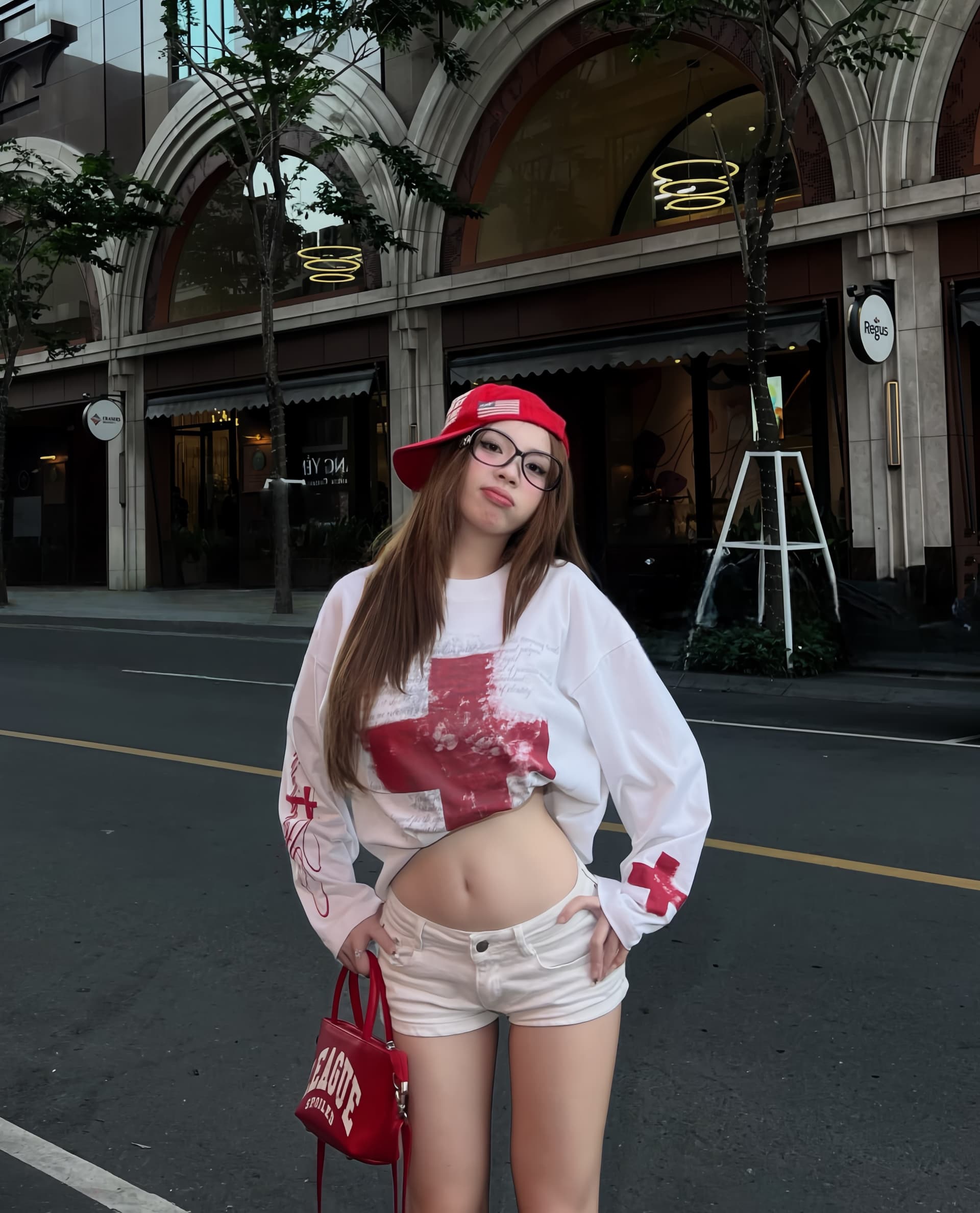 높은 품질 순면 200그램 21 빗질하다 정밀 프린트 가을 루즈핏 긴팔 티셔츠 여성 상세 이미지 4