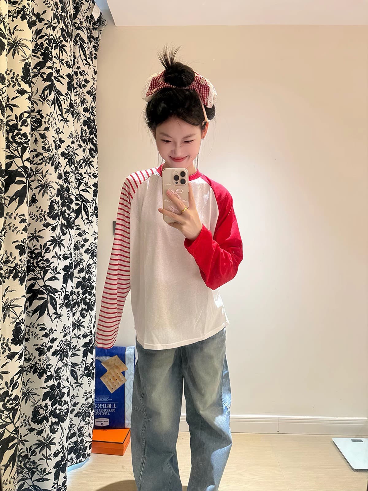 순면 220 그램 원본 것 긴팔 티셔츠 여성 자수 맨위 이미지 4