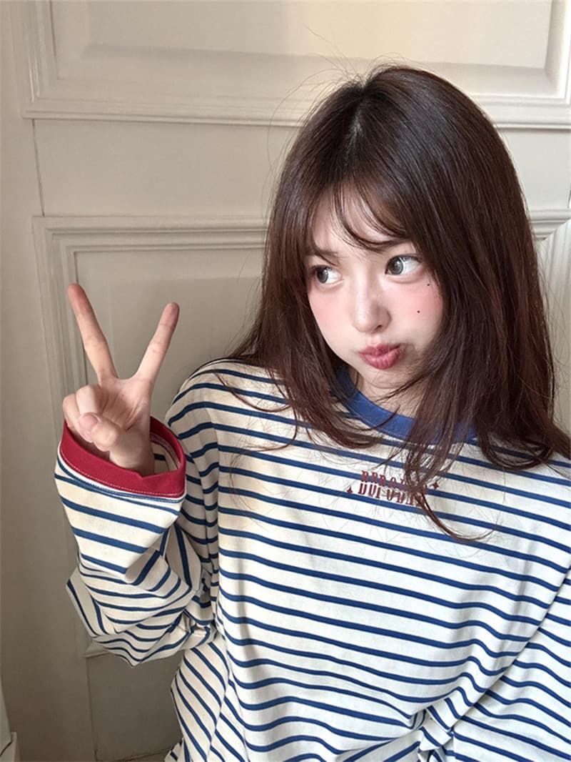 순면 220 그램 원본 것 긴팔 티셔츠 여성 전후 프린트 맨위 상세 이미지 1