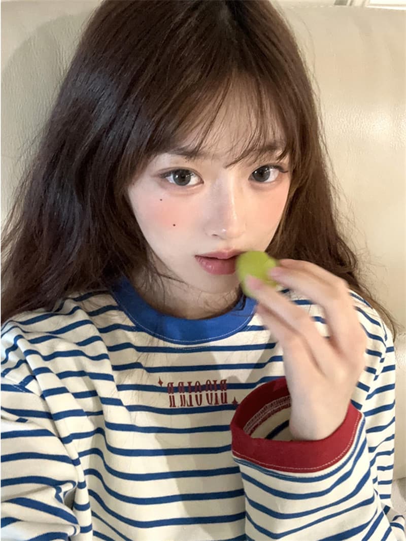 순면 220 그램 원본 것 긴팔 티셔츠 여성 전후 프린트 맨위 상세 이미지 3