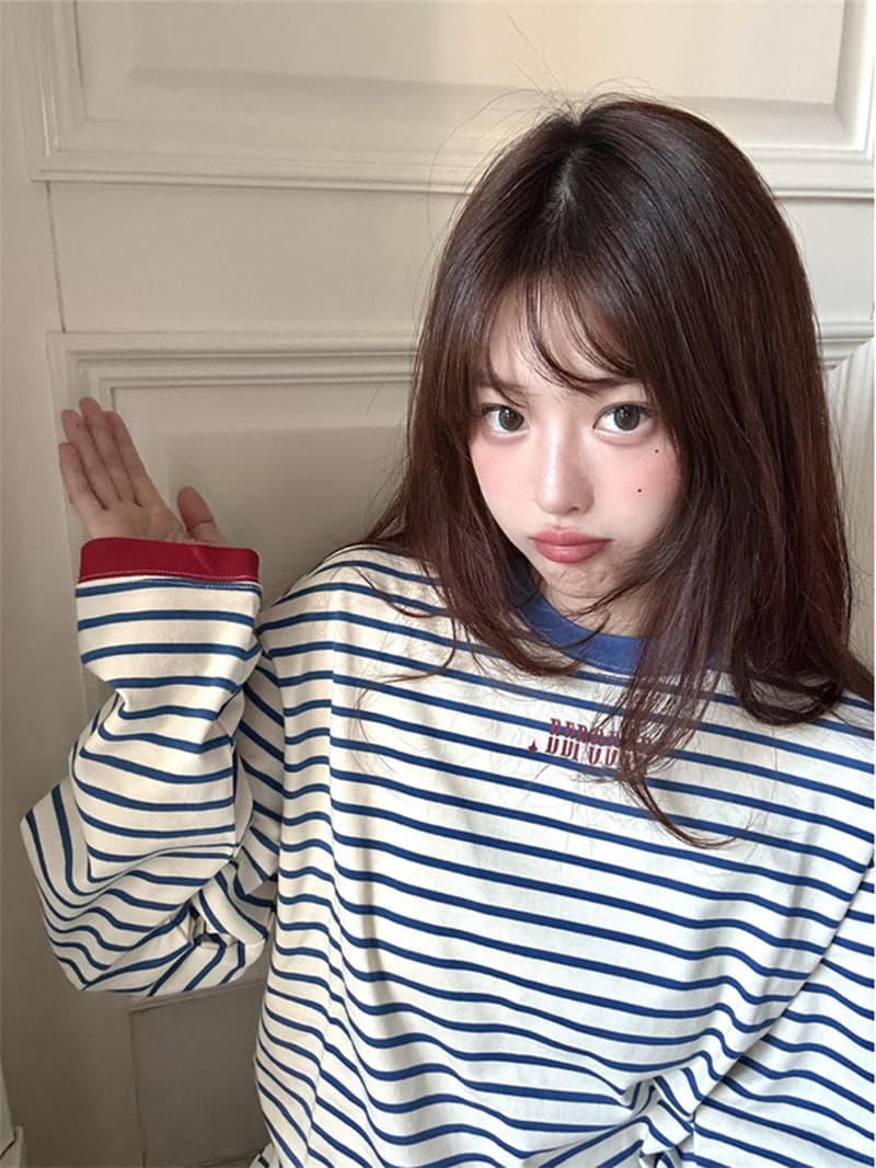순면 220 그램 원본 것 긴팔 티셔츠 여성 전후 프린트 맨위 상세 이미지 4