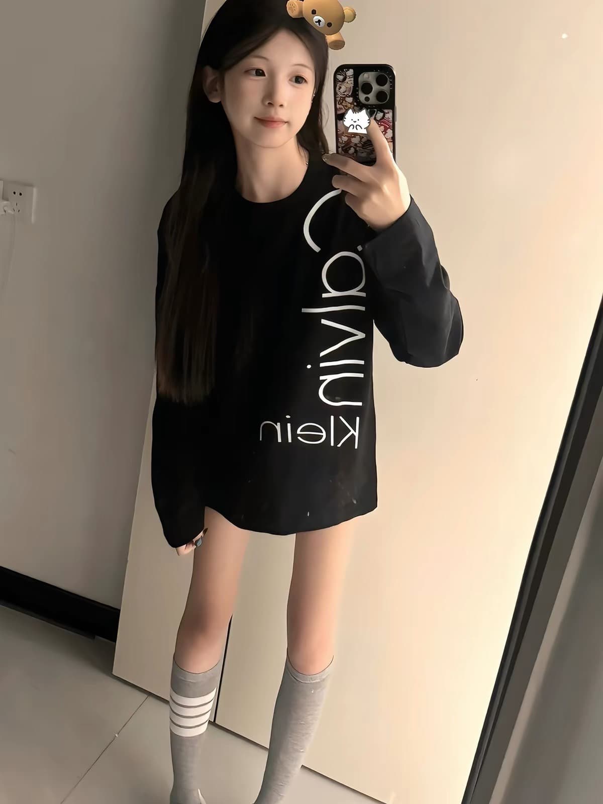 원본 솜씨 순면 220 그램 긴팔 티셔츠 여성 정면 프린트 맨위 이미지 2