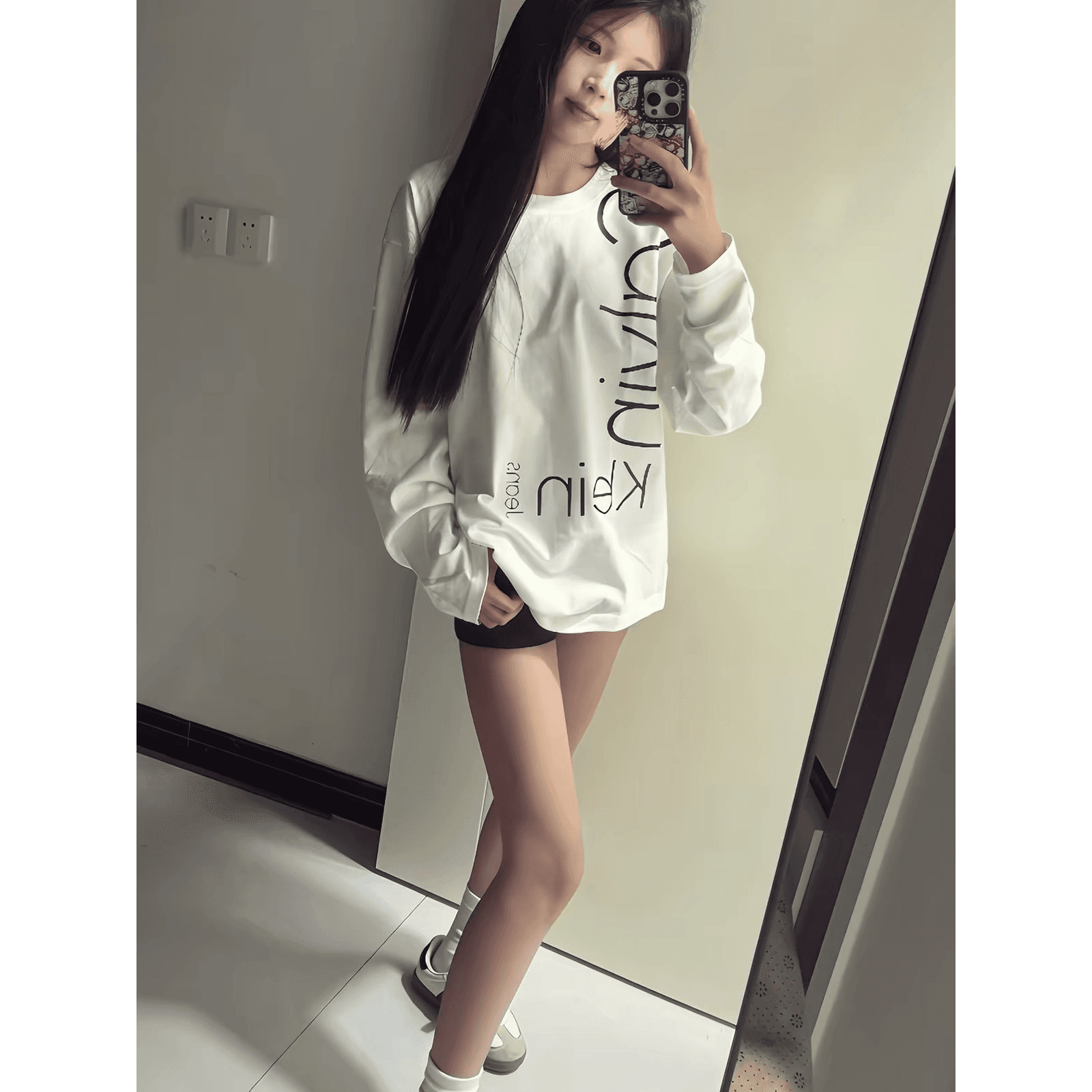 원본 솜씨 순면 220 그램 긴팔 티셔츠 여성 정면 프린트 맨위 이미지 5