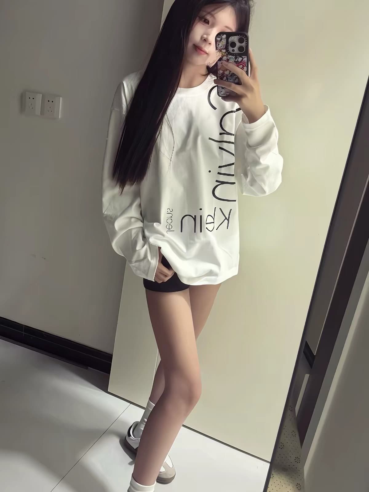 원본 솜씨 순면 220 그램 긴팔 티셔츠 여성 정면 프린트 맨위 상세 이미지 3