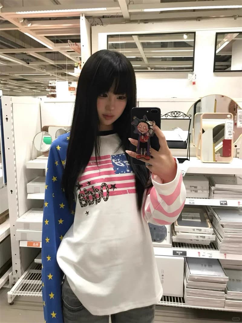 원본 솜씨 이후 패키지 칼라 순면 220 그램 프린트 긴팔 티셔츠 여성 이미지 3