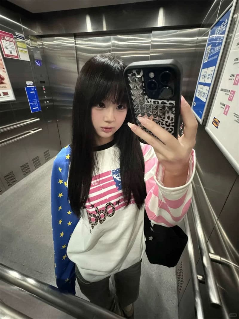 원본 솜씨 이후 패키지 칼라 순면 220 그램 프린트 긴팔 티셔츠 여성 상세 이미지 1