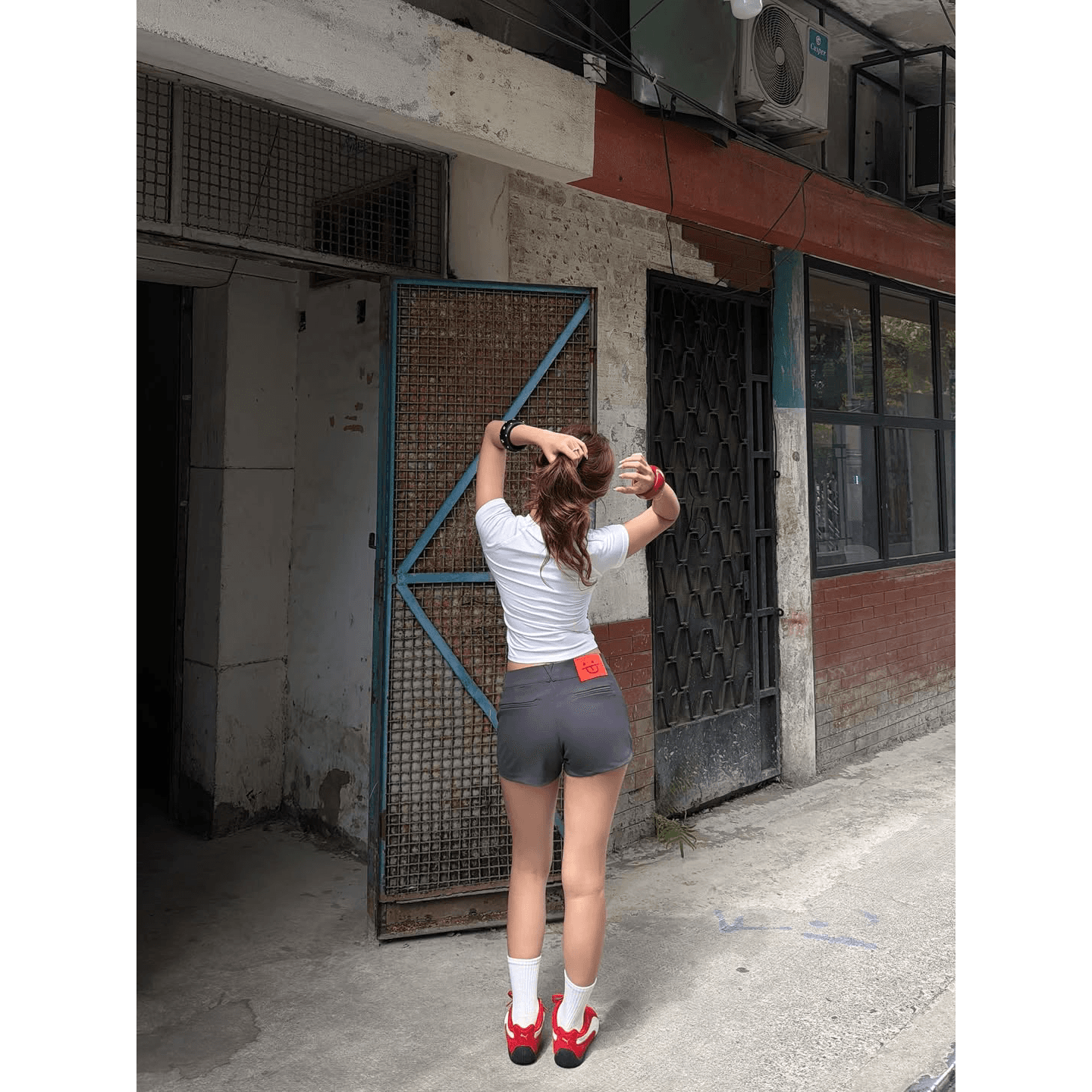 아메리칸 순면 핫걸 쇼트 스타일 라운드 넥 프린트 반팔 티셔츠 이미지 5